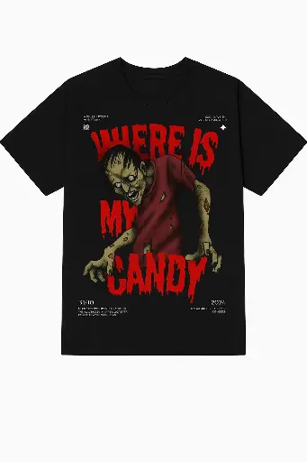 “Where Is My Candy” Halloween Zombie Graphic Tee T-shirt